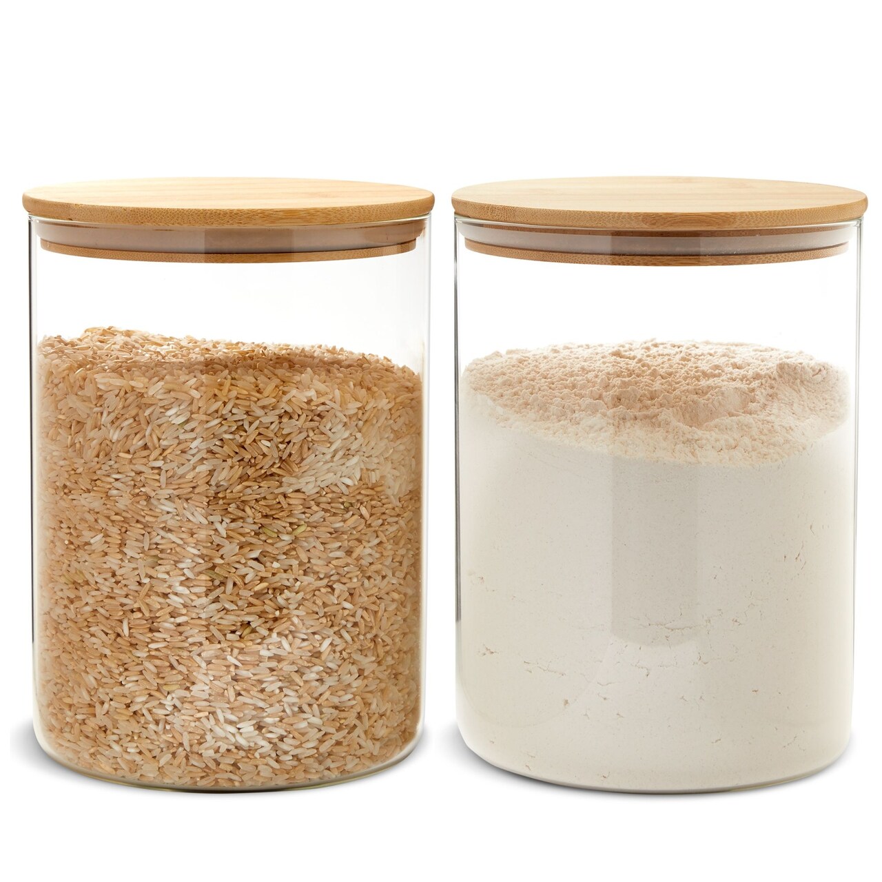 2 Pack Large Bamboo Glass Storage Containers with Lids, 6 x 8.25 Inches, 100 Oz Glass Jars, Pantry Storage Containers